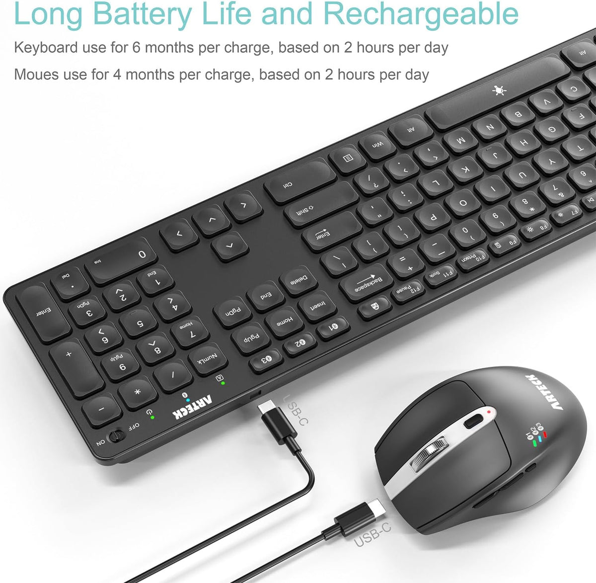 Arteck Teclado y Ratón Bluetooth Universal Multidispositivo Teclado...