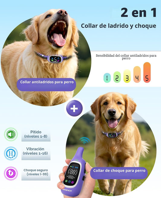 Collar de choque y antiladrido 2 en 1 para perros \u2013 Collar de...