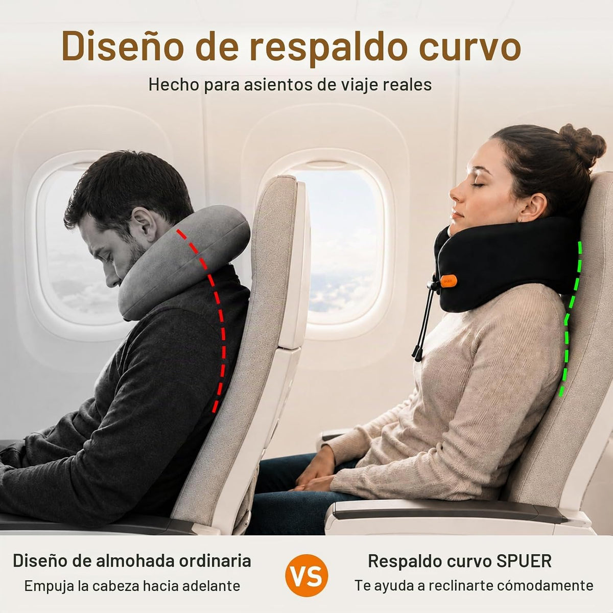 Almohada de viaje premium para aviones, almohada ergonómica para el...