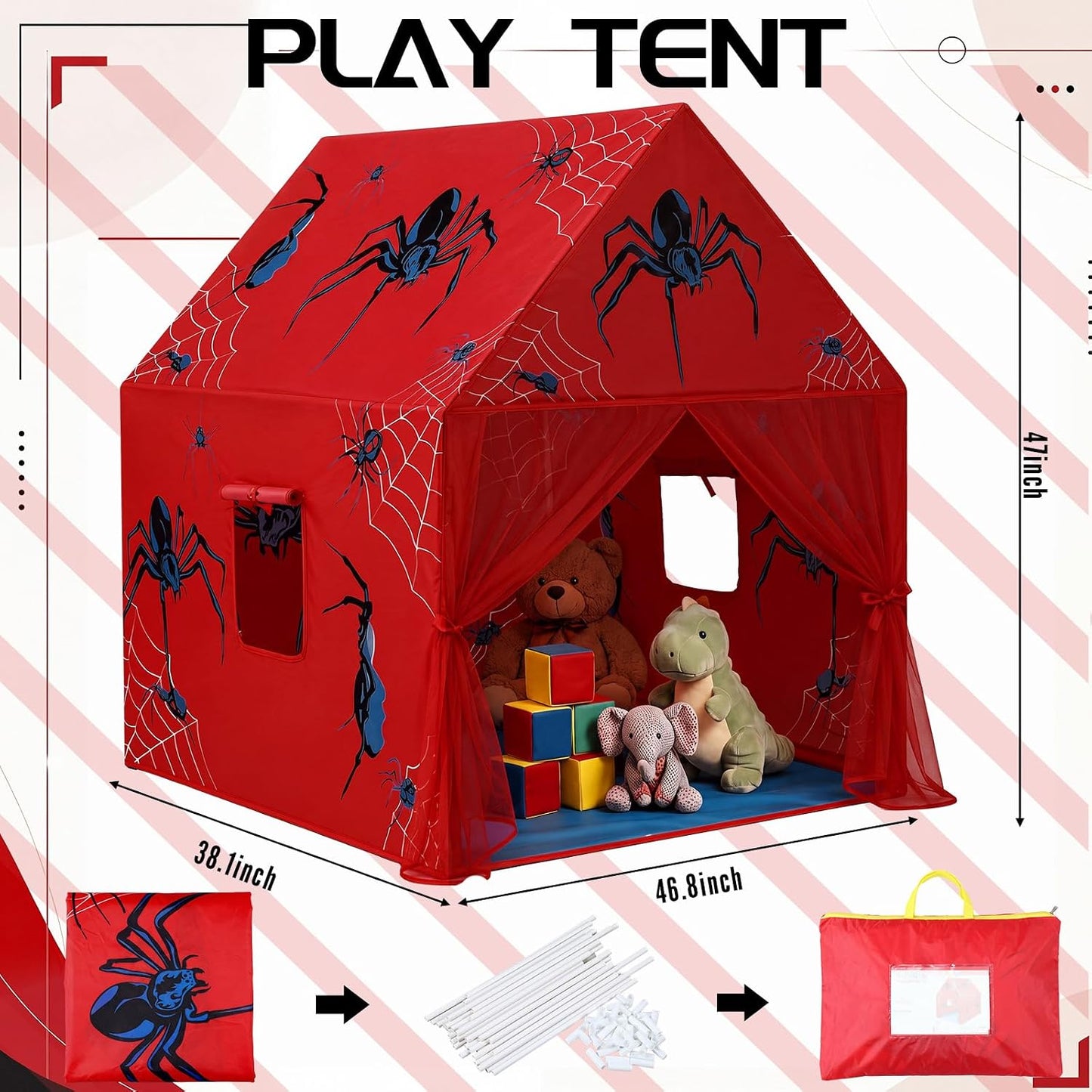 Yoojahow Tienda de campaña con temática de araña, casa de juegos de...