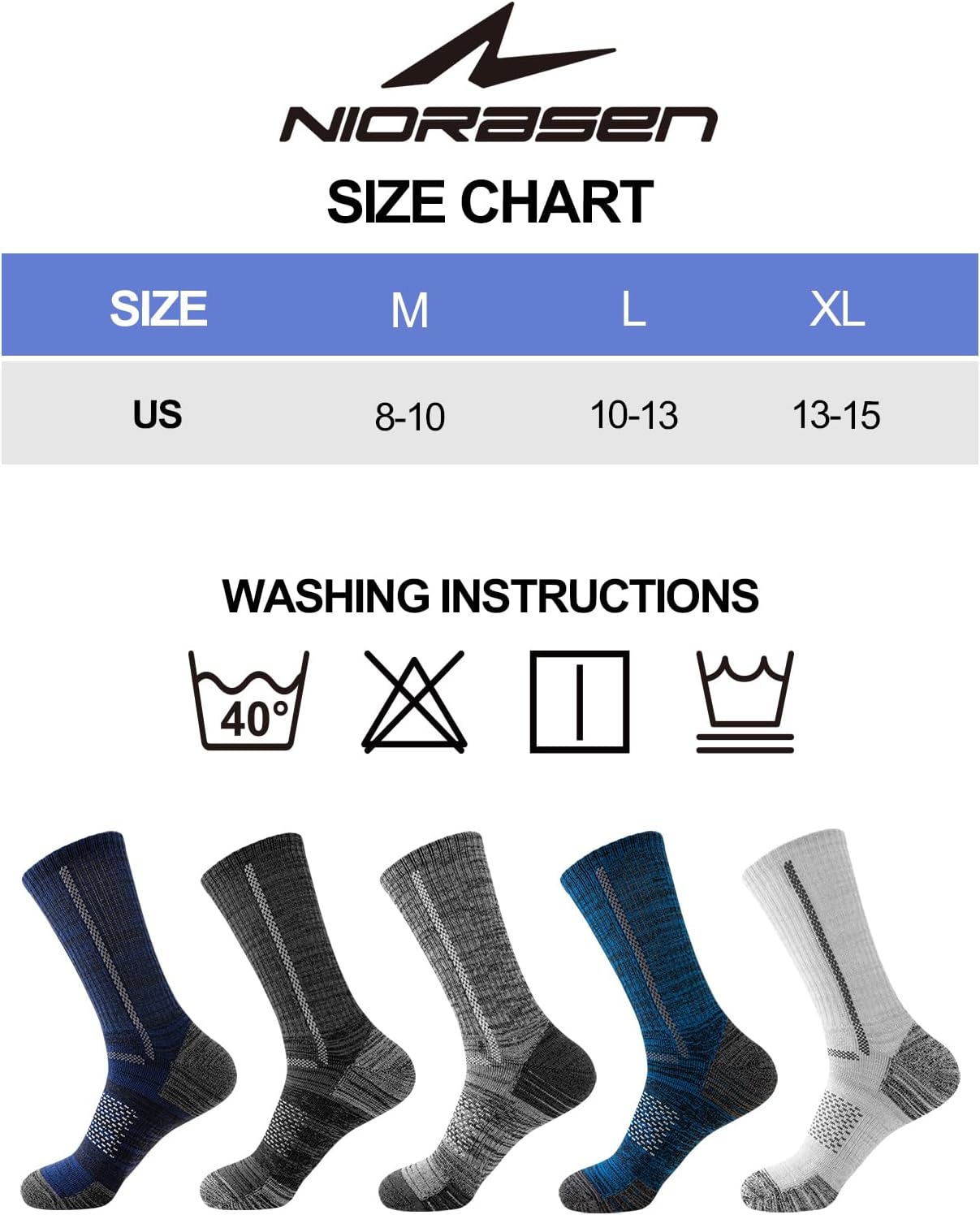 Niorasen Calcetines de trabajo de algodón para hombre, 5 pares de c...