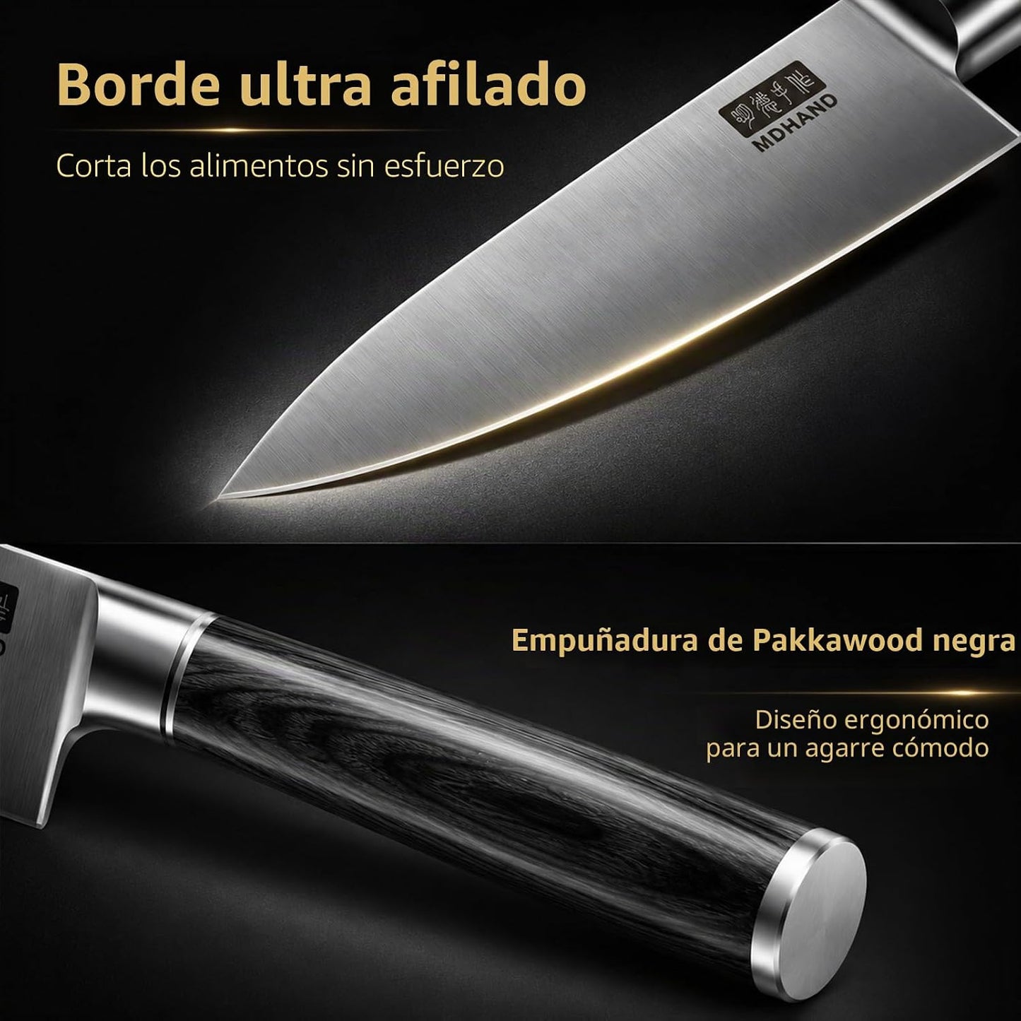 MDHAND Juego de cuchillos de chef con bolsa de rollo, 9 piezas de c...