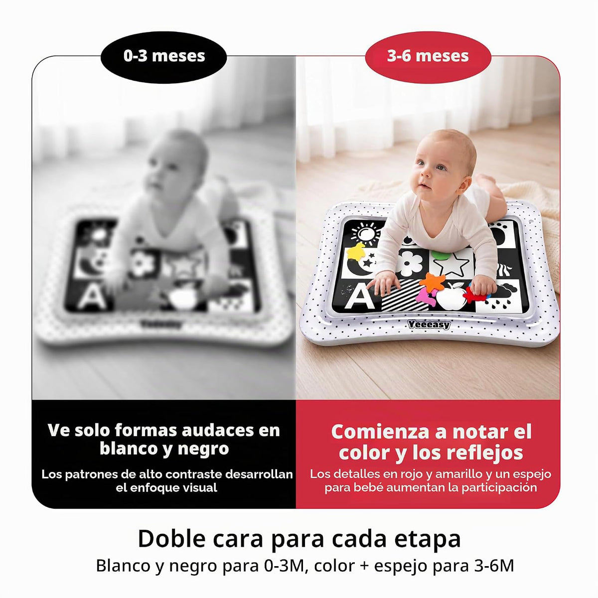 Yeeeasy Tapete de agua para el tiempo boca abajo, inflable para beb...