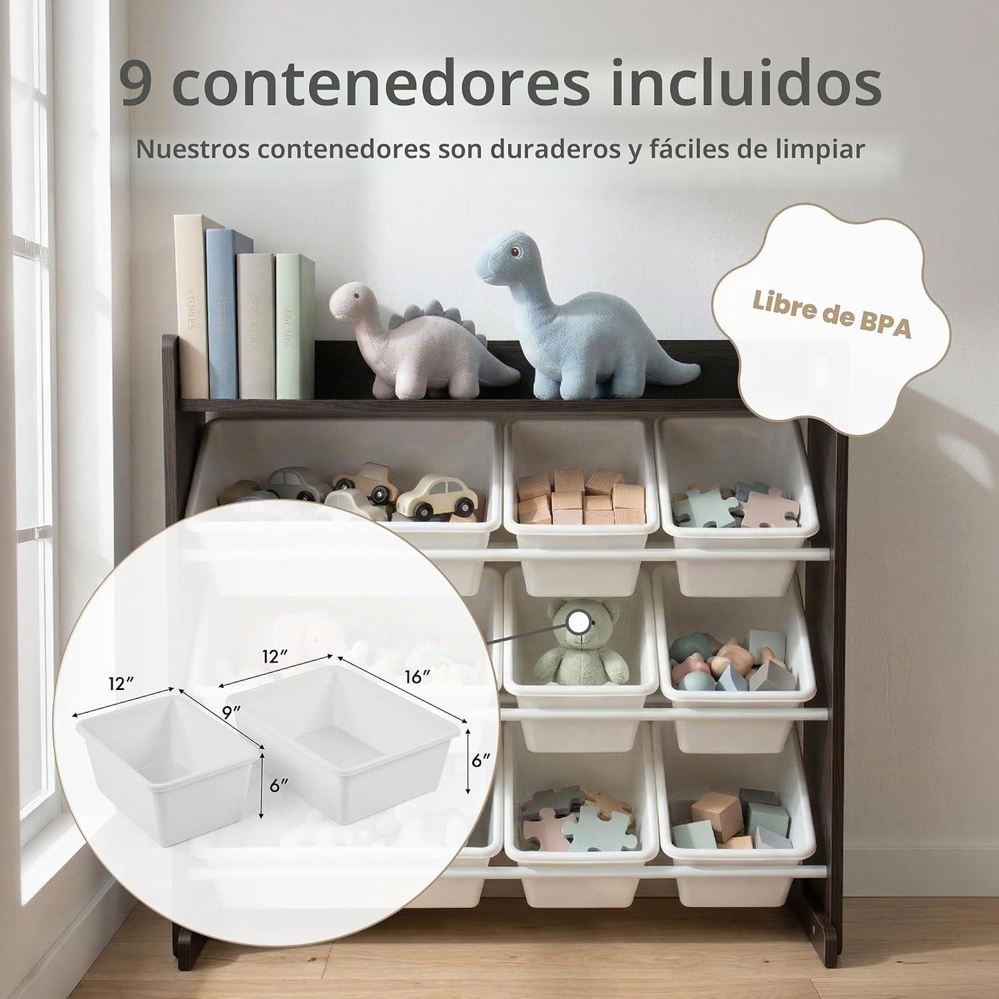 Humble Crew Organizador de juguetes para niños con estante de exhib...