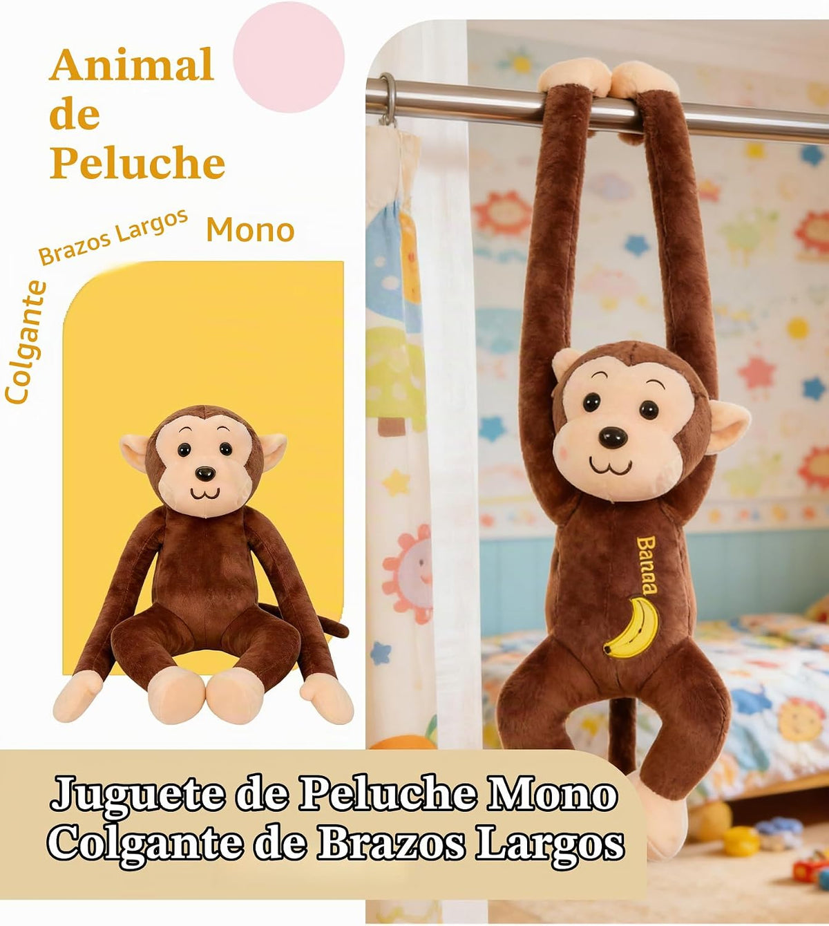 LHTWLF Adorable mono de peluche, mono de peluche colgante de brazo...