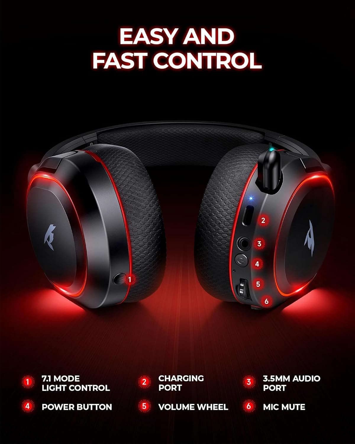 Auriculares inalámbricos para juegos, sonido envolvente 7.1, auricu...