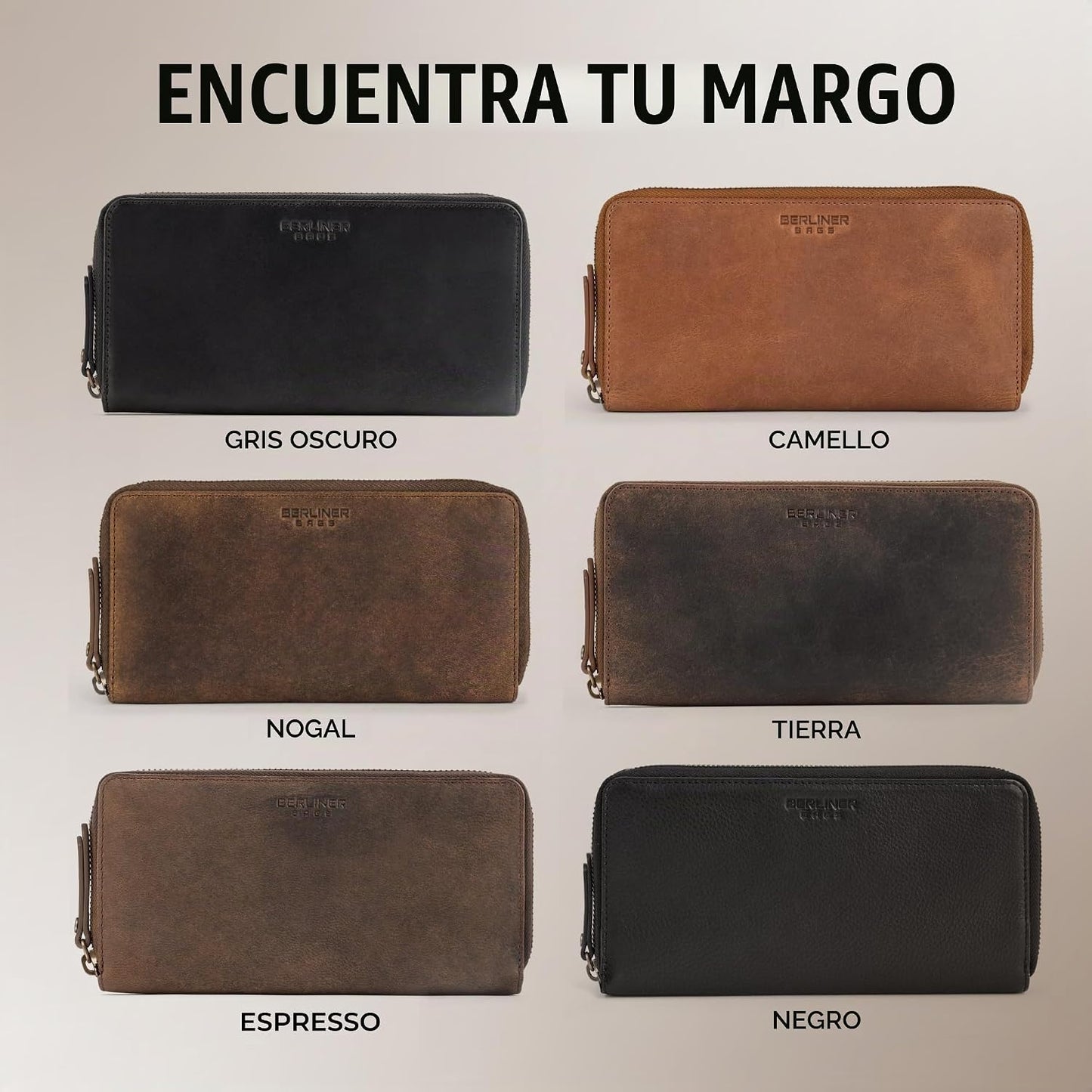 BERLINER BAGS Cartera de cuero genuino Margo, con bloqueo RFID, tar...