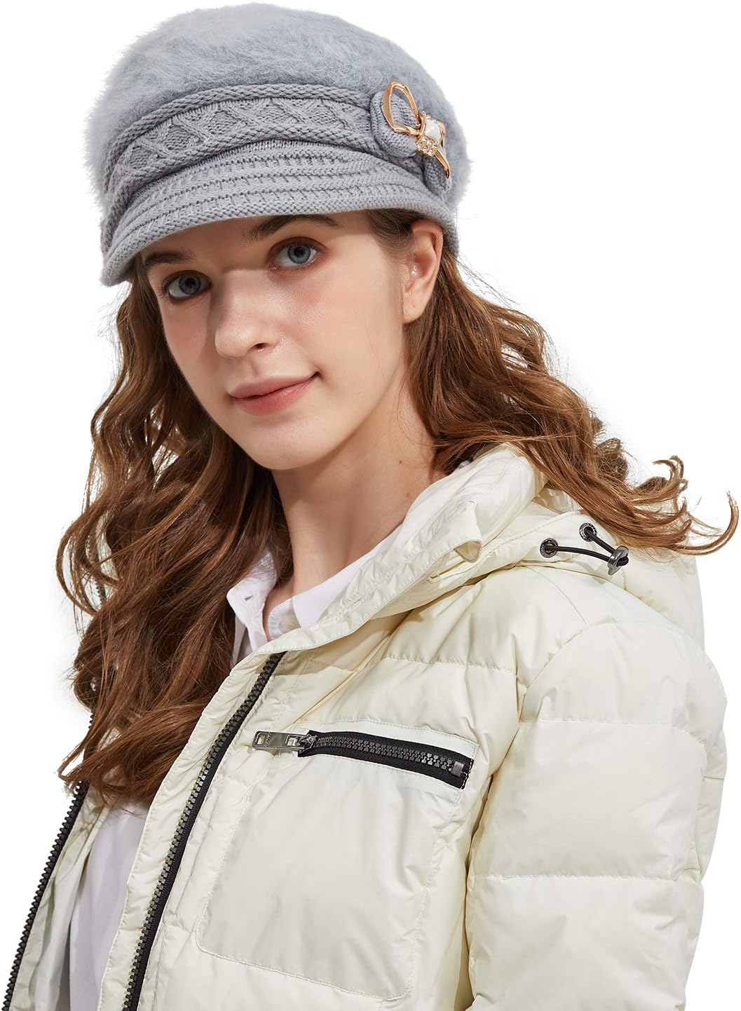 Surblue Sombrero de punto para mujer, boina, gorra de ala ancha con...