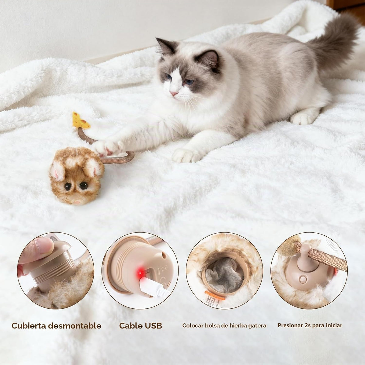 Migipaws MigiMouse - Juguete interactivo para gatos de 360° con col...