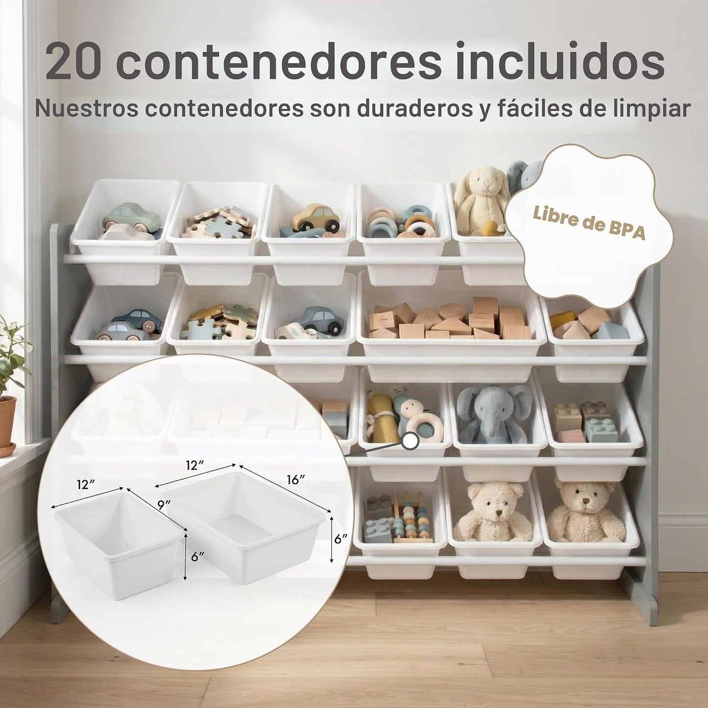 Humble Crew Organizador de juguetes para niños con 20 contenedores,...