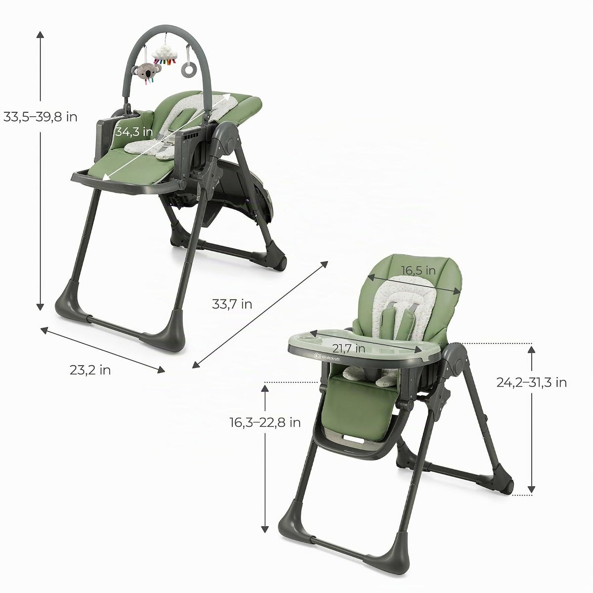Kinderkraft Tummie, Silla alta 2 en 1, silla de bebé, ergonómica, c...