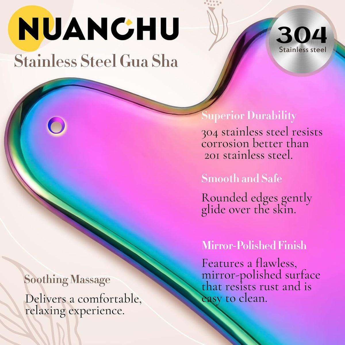 Nuanchu Herramientas faciales Gua Sha de acero inoxidable, herramie...