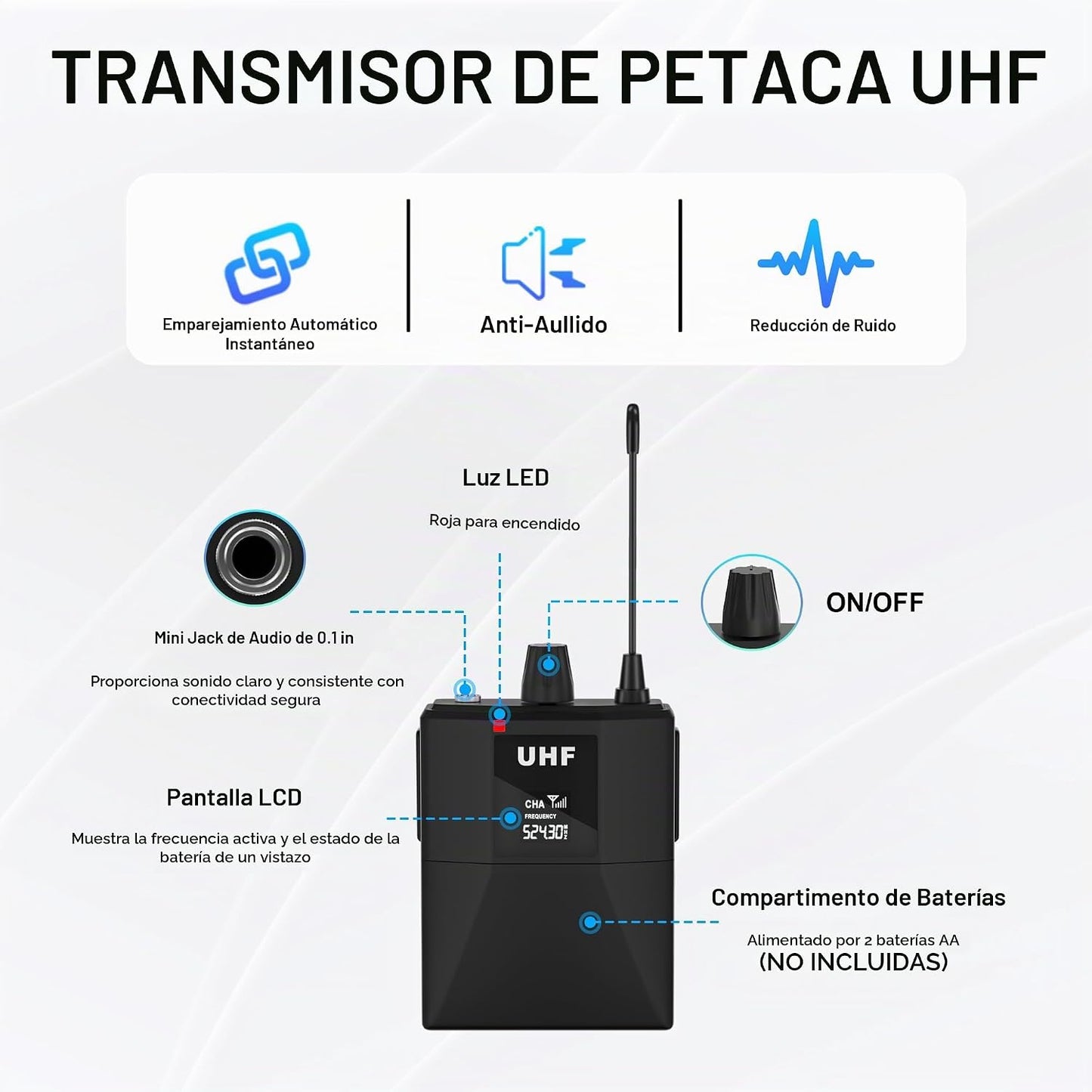 FULODE Micrófonos de solapa Sistema de micrófono inalámbrico UHF de...
