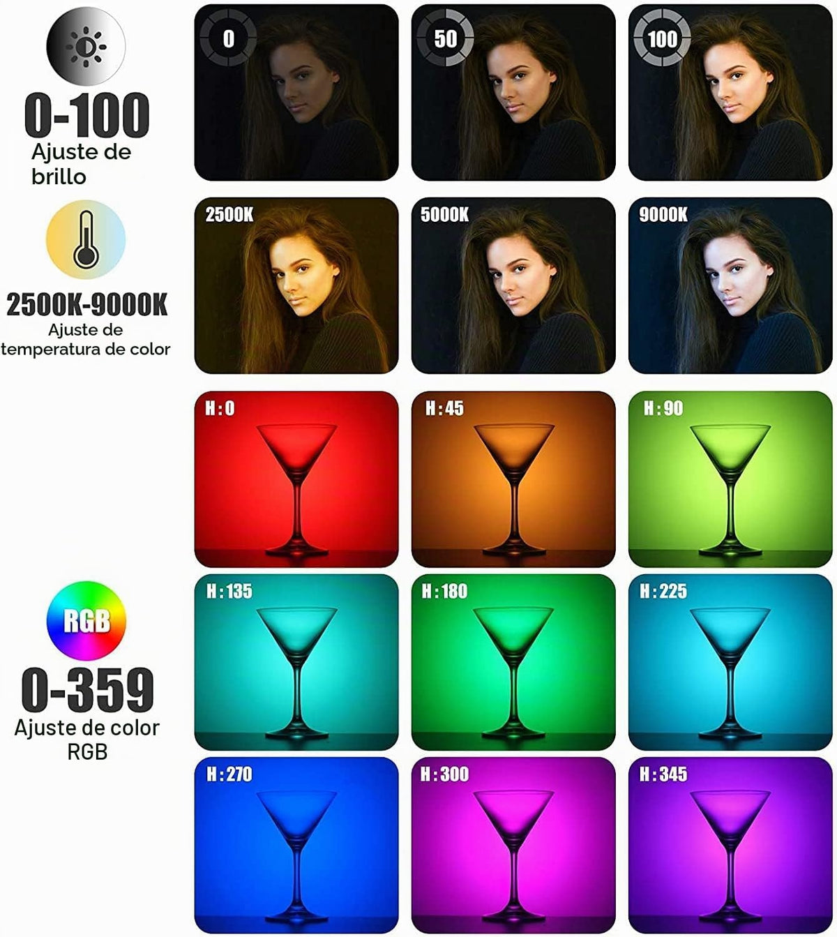 ULANZI VL49 luces de vídeo RGB blancas, luz de cámara LED 360° a to...