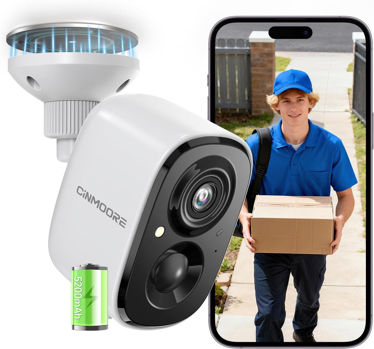 CINMOORE Cámara de seguridad inalámbrica de 2.5K para exteriores, c...