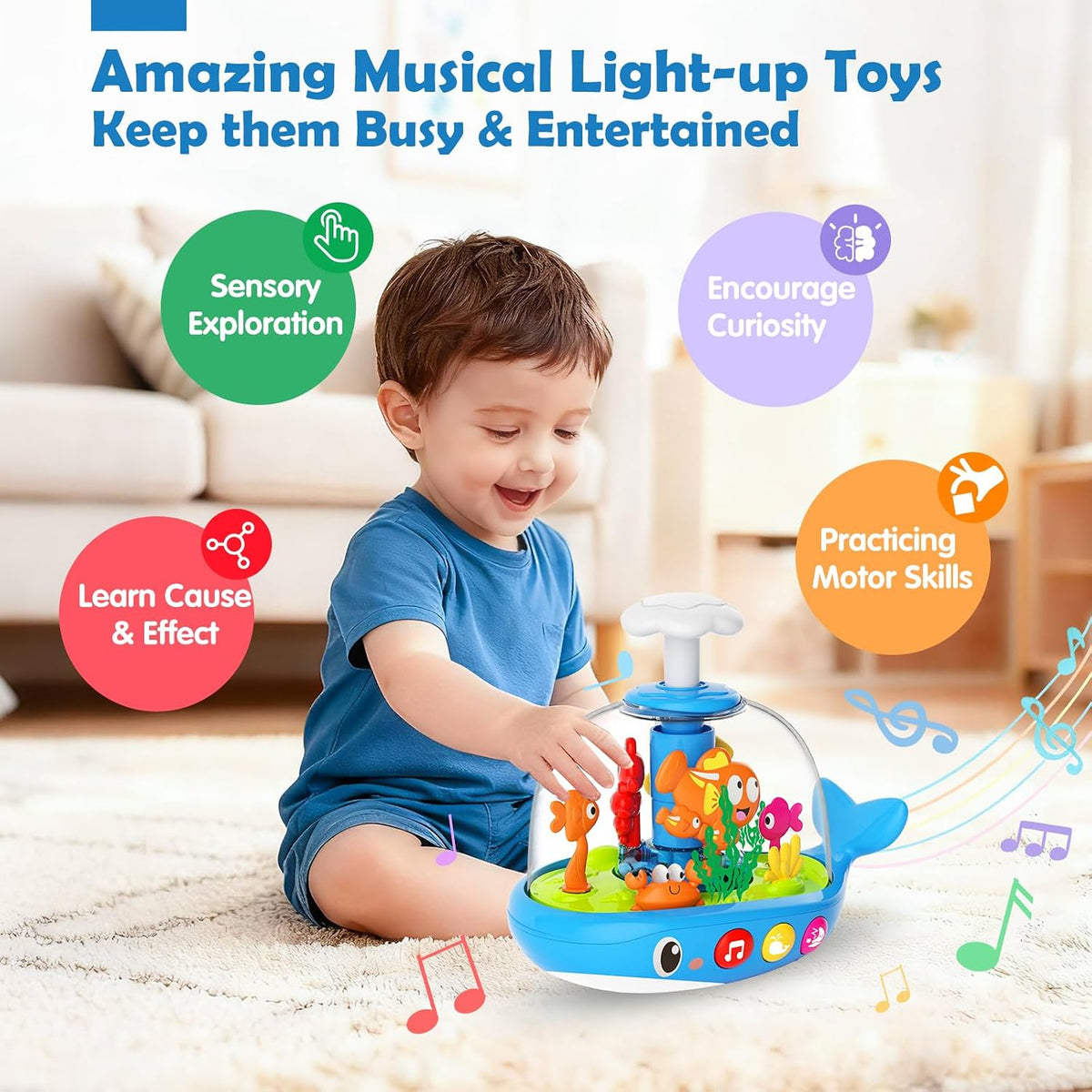 Juguetes para bebés de 6 a 12 a 18 meses: juguete musical con luz d...
