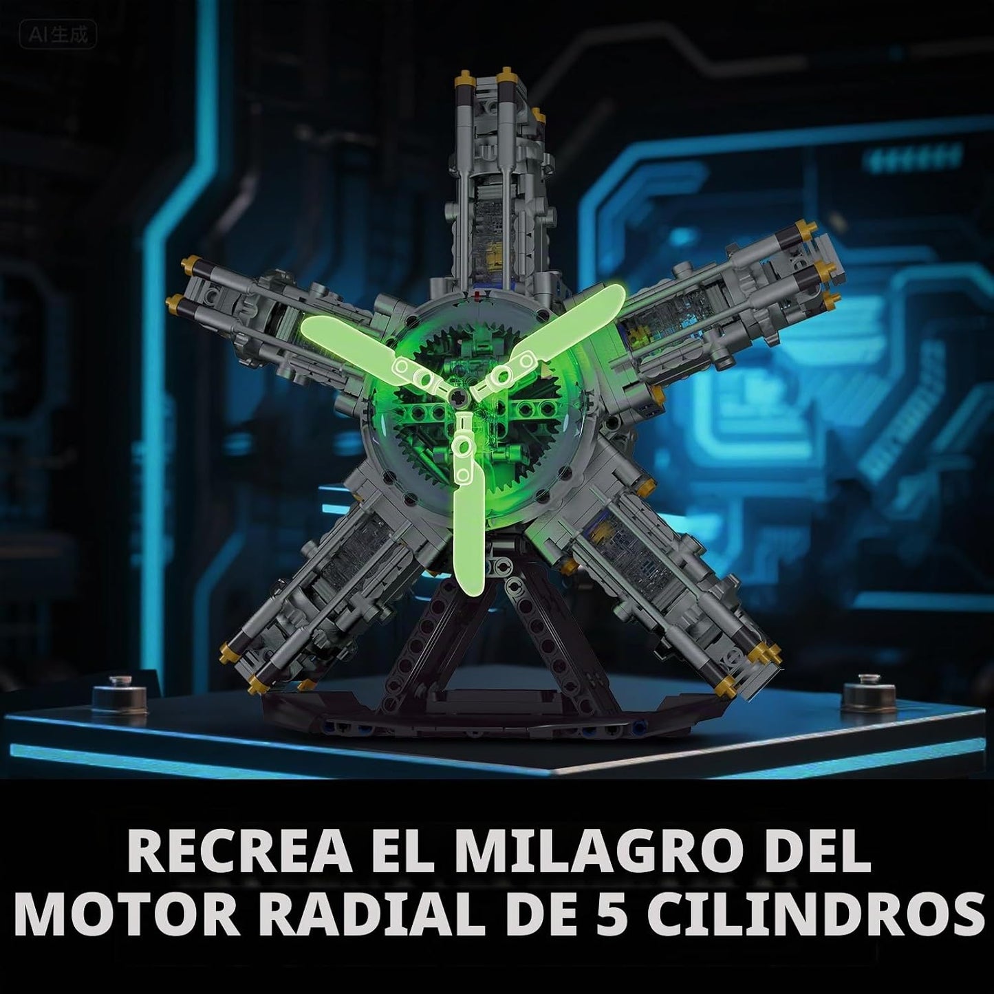 BseSparklion Juego de construcción de motor radial de 5 cilindros,...