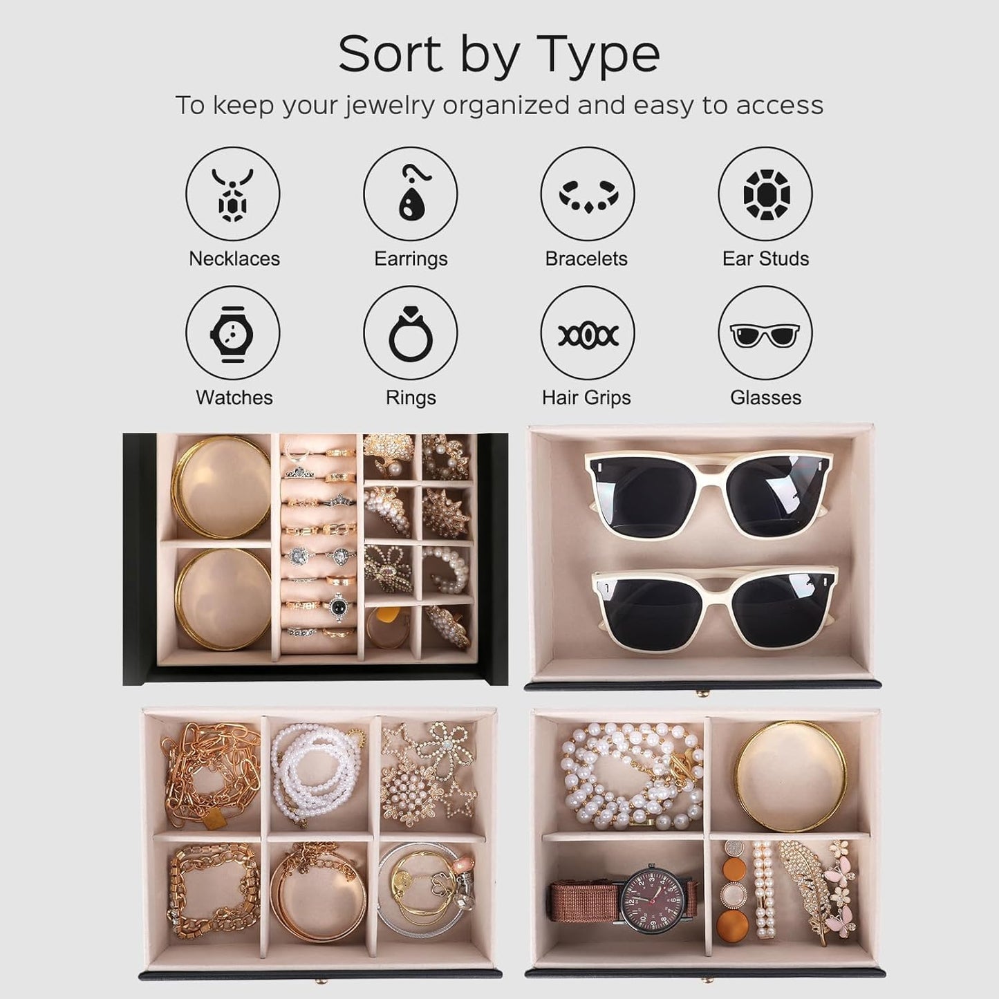 Dajasan Caja grande de joyería para mujer, organizador de joyería c...