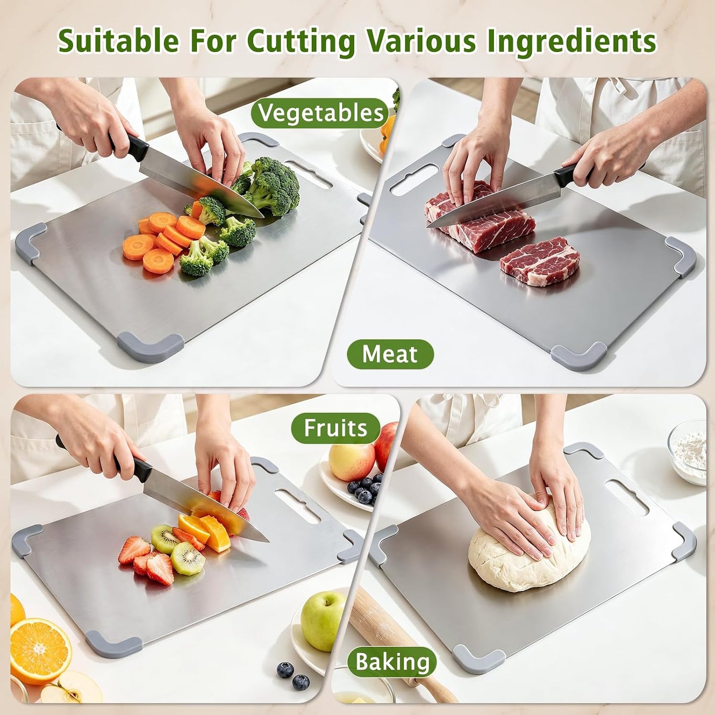 Tablas de cortar grandes de acero inoxidable para cocina, juego de...