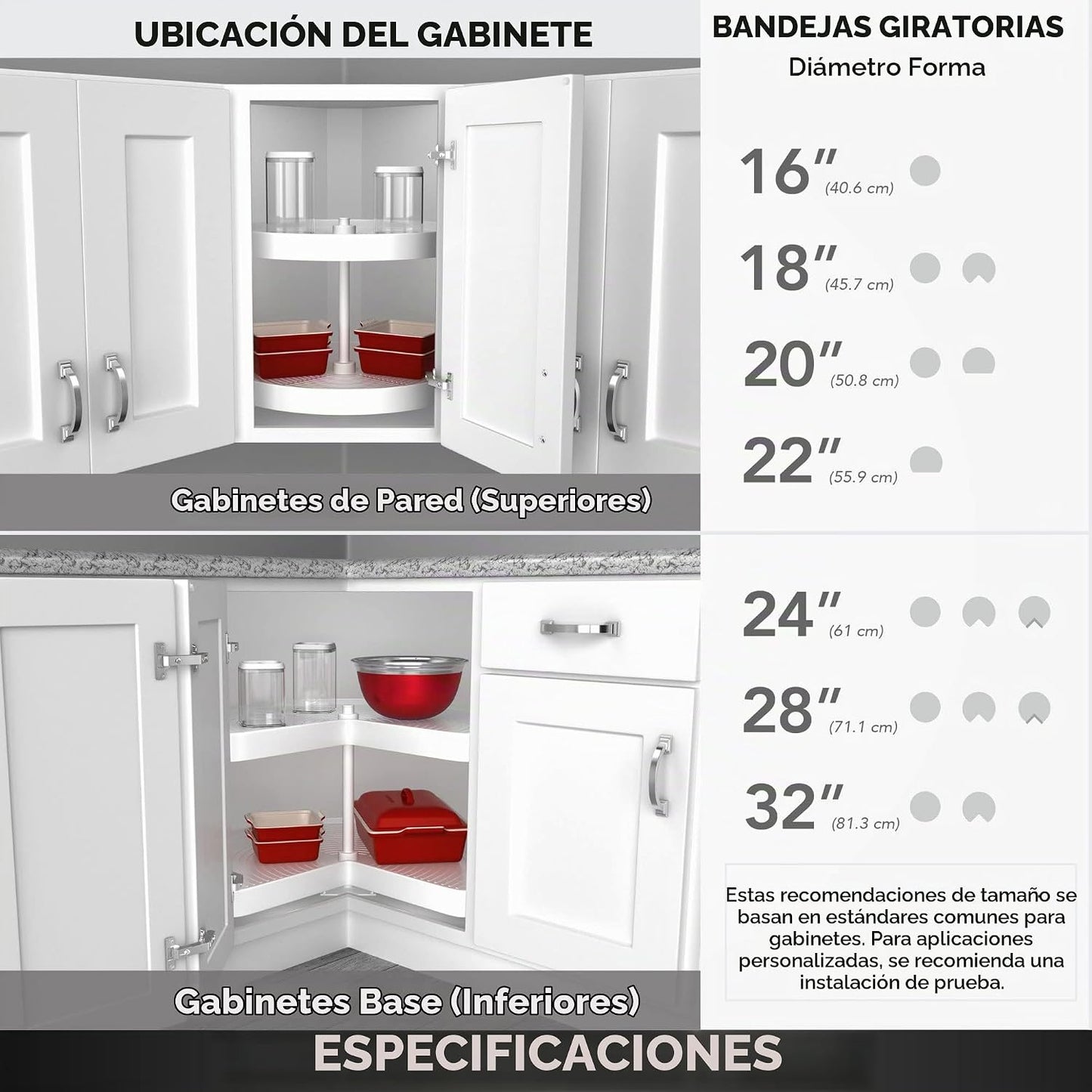 Rev-A-Shelf 28" en forma de riñón de doble nivel Lazy Susan par...