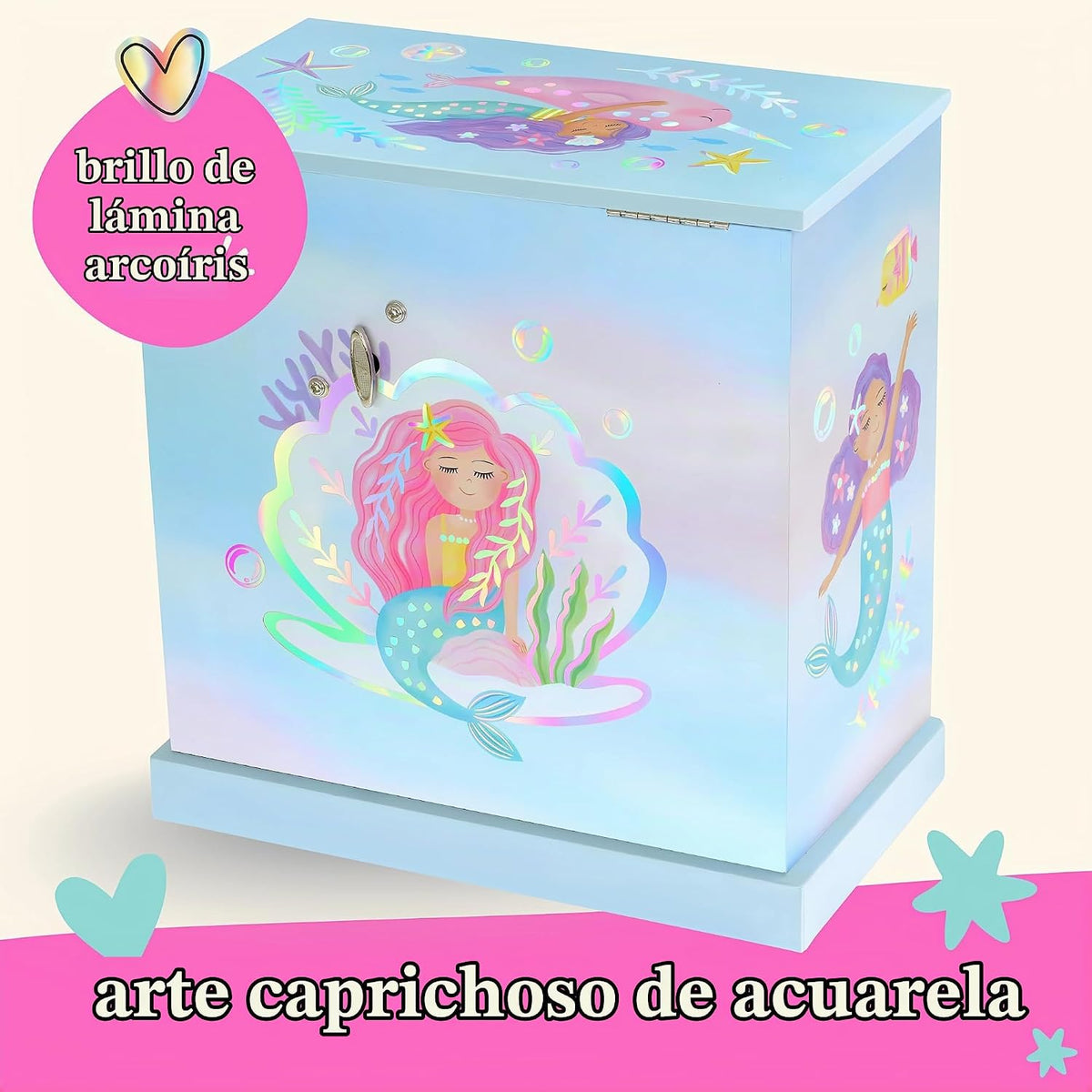 Giggle &amp; Honey Joyero musical de sirena para niñas, caja de mús...