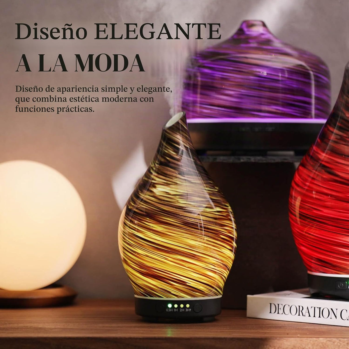 Porseme Difusor de Aceite Esencial de 150ml, Vidrio, Cambia de Colo...