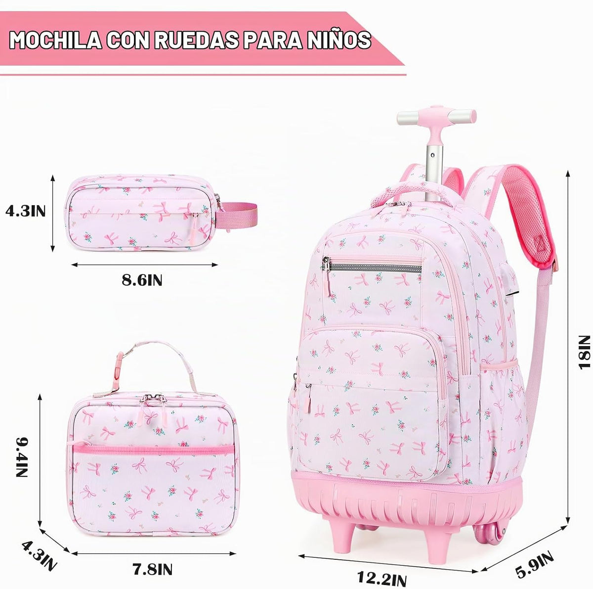 ACESAK Mochila con ruedas para niñas, mochila escolar con ruedas en...