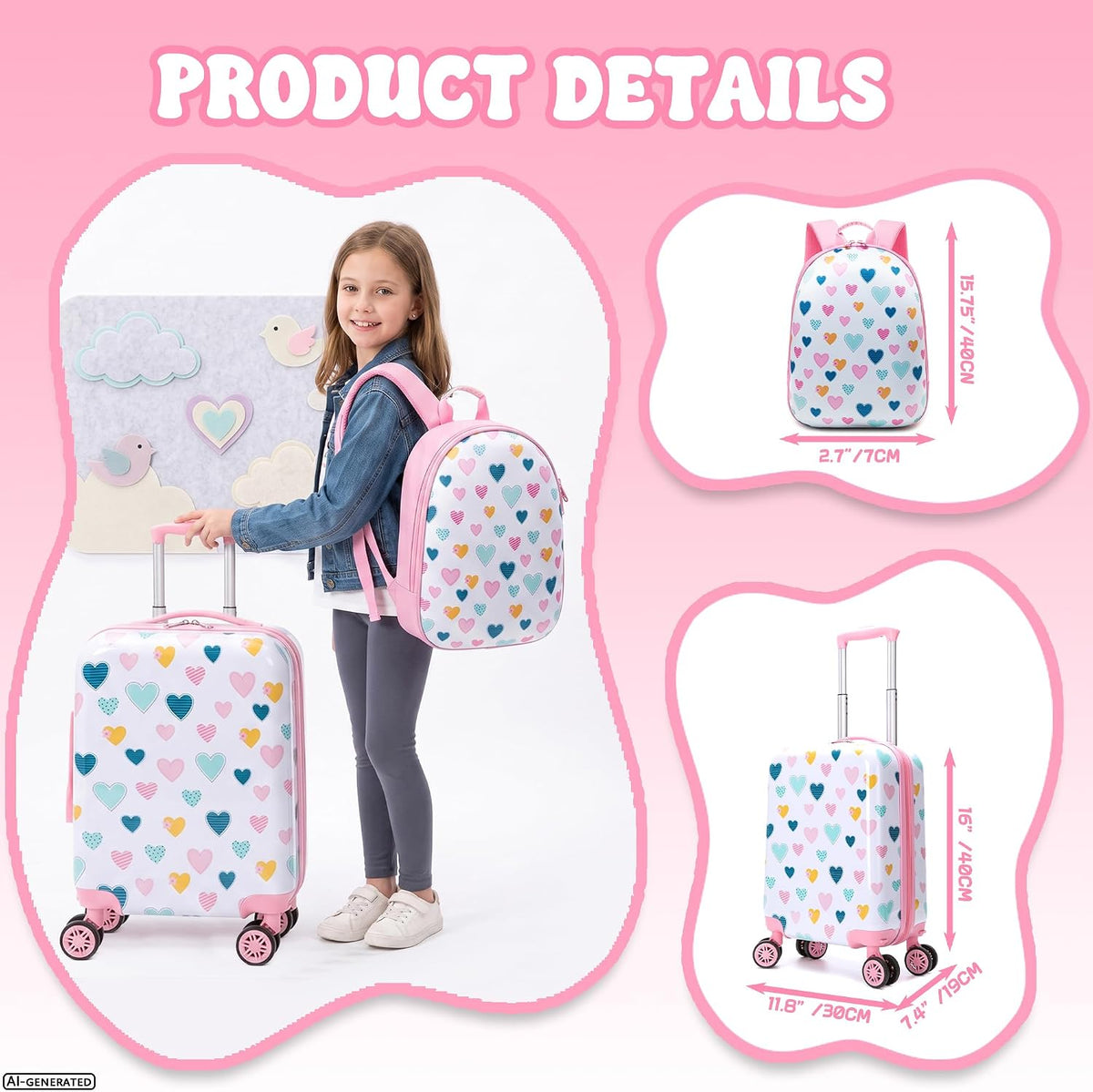 Esteemly Juego de equipaje para niños, 4 piezas, 16 pulgadas, rueda...