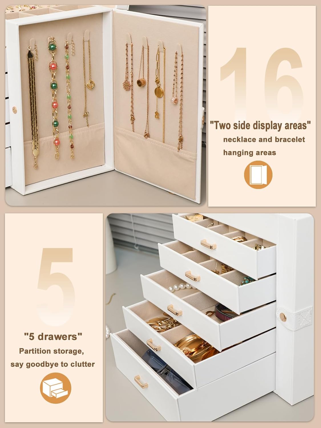 BOOVO Joyero grande para mujer de 6 capas | Organizadores y almacen...