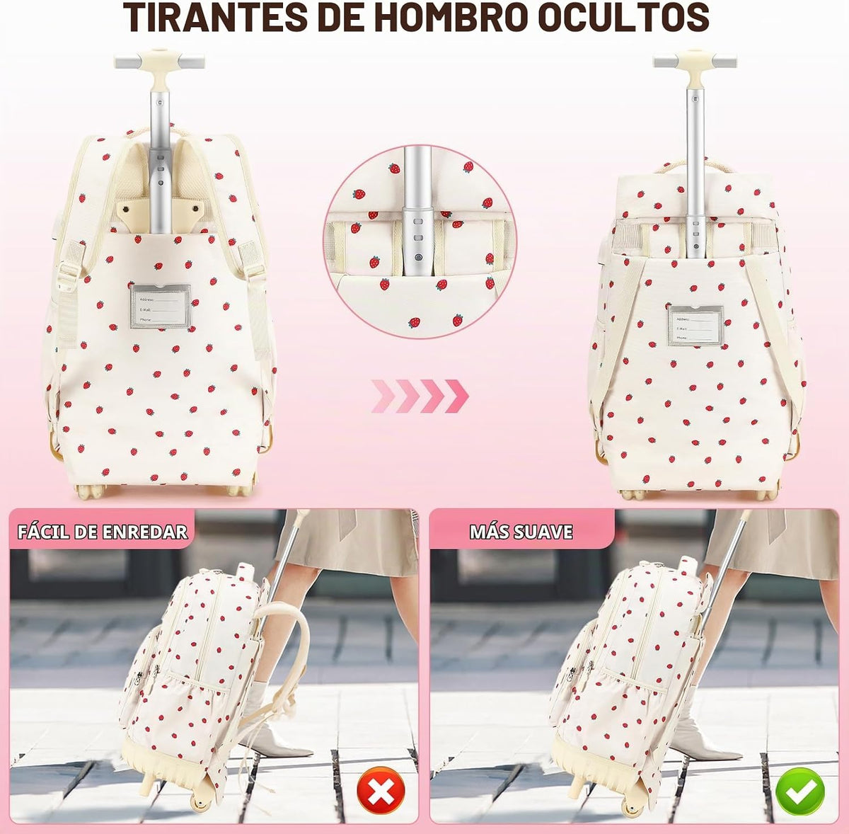 ACESAK 34 ES\/L, Fresa beige, Moderno | Mochila escolar con ruedas...