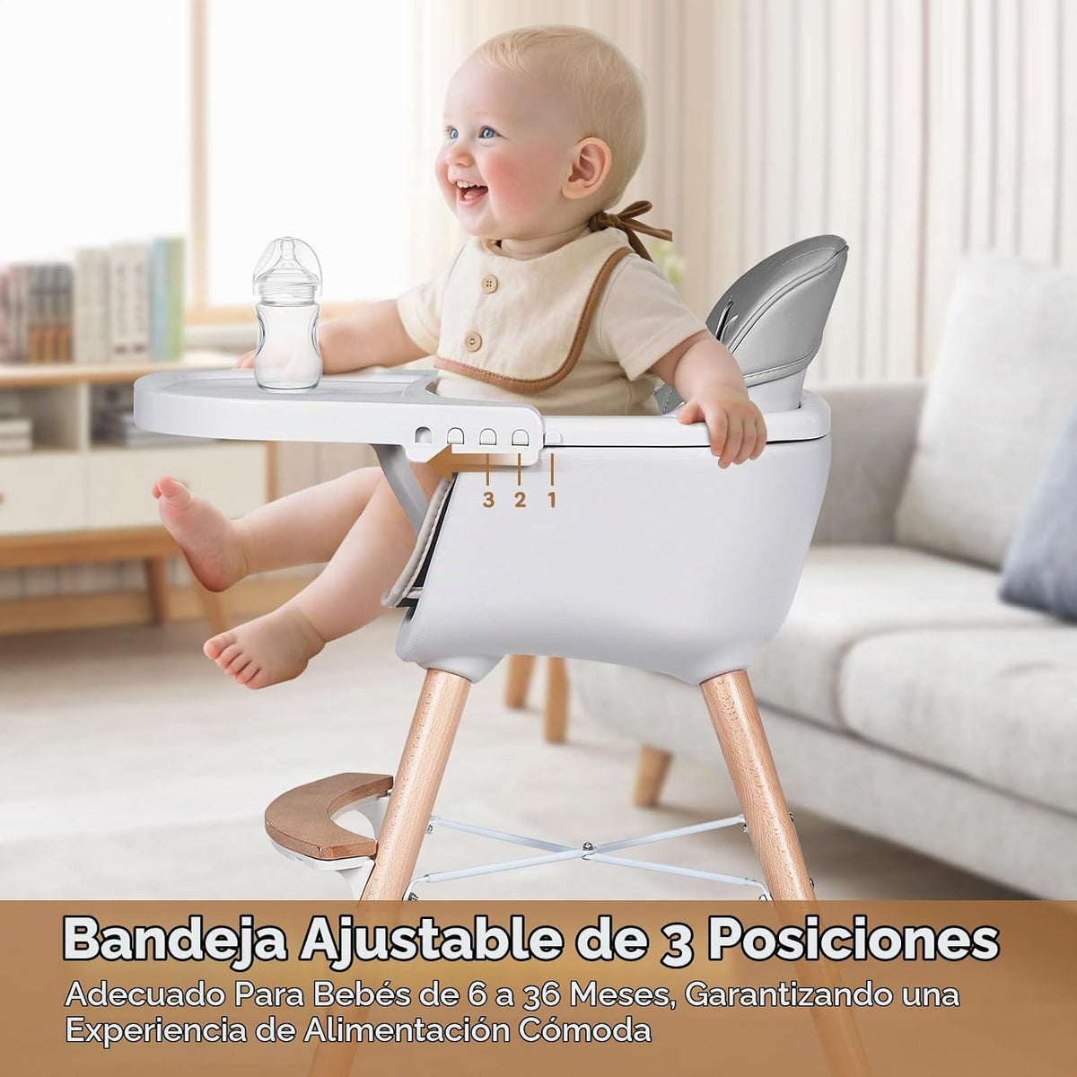 Sillas altas para bebés y niños pequeños, silla alta de madera conv...