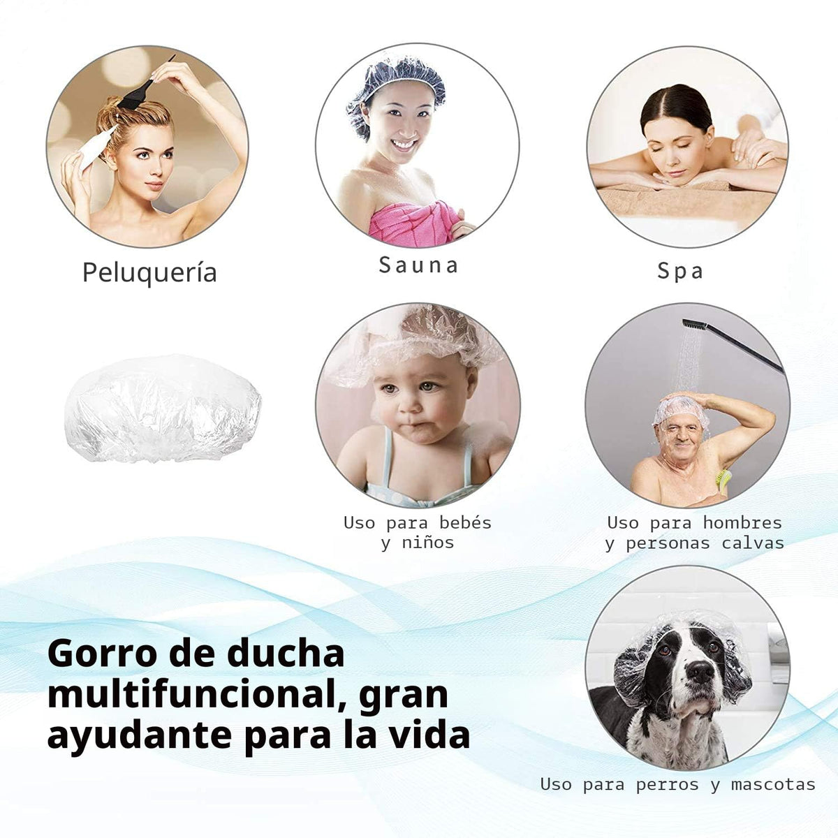 30 gorros de ducha desechables \u2013 Gorro de baño elástico multiu...