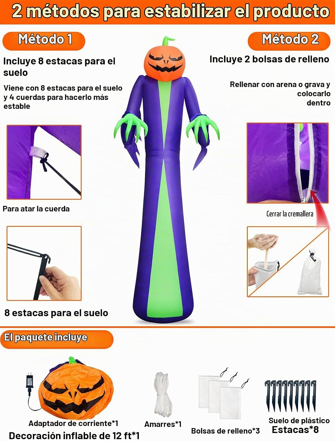 Inflables gigantes de Halloween de 12 pies, decoración de patio con...