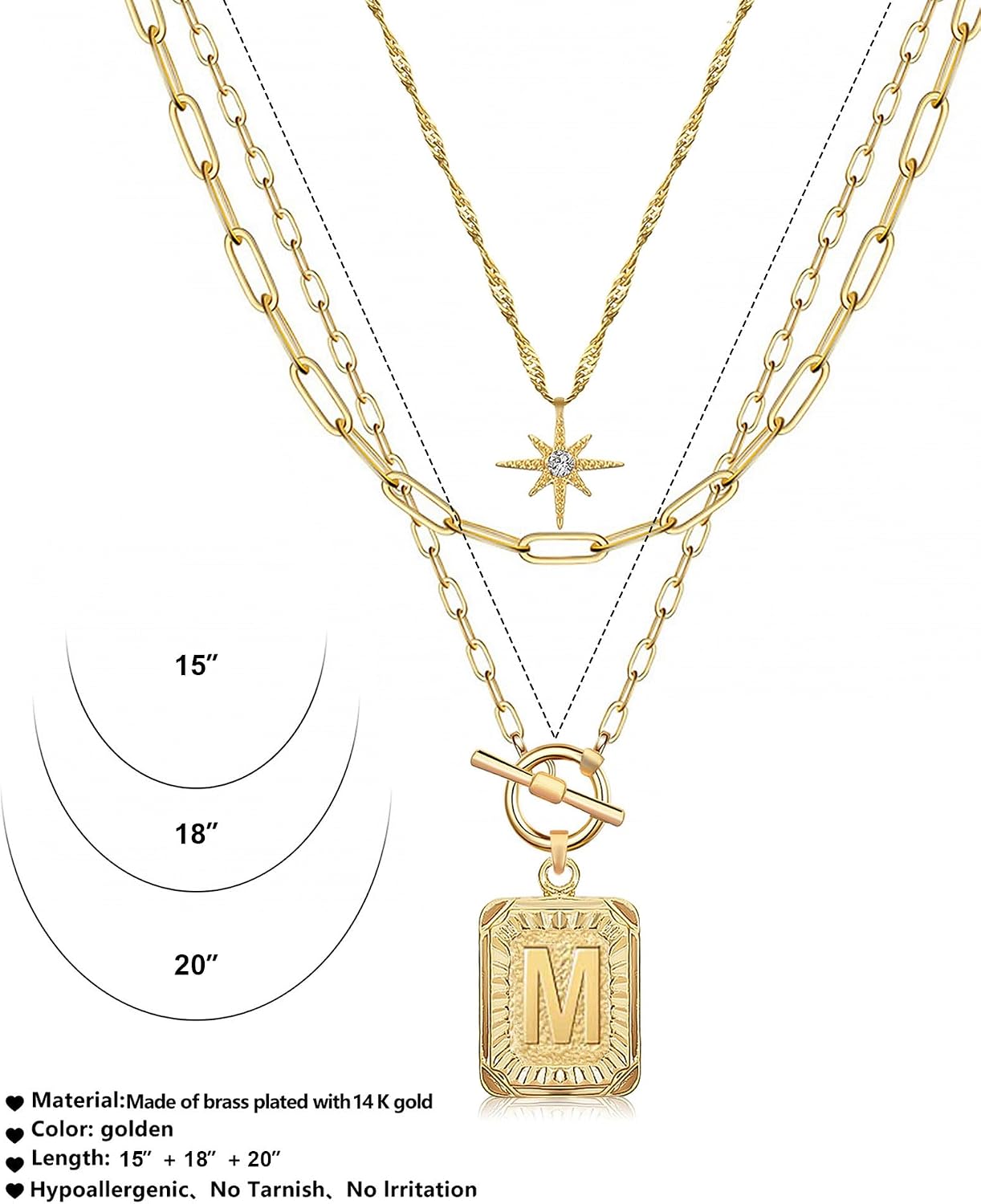 MJartoria Collares con iniciales en capas para mujer, modernos, cha...