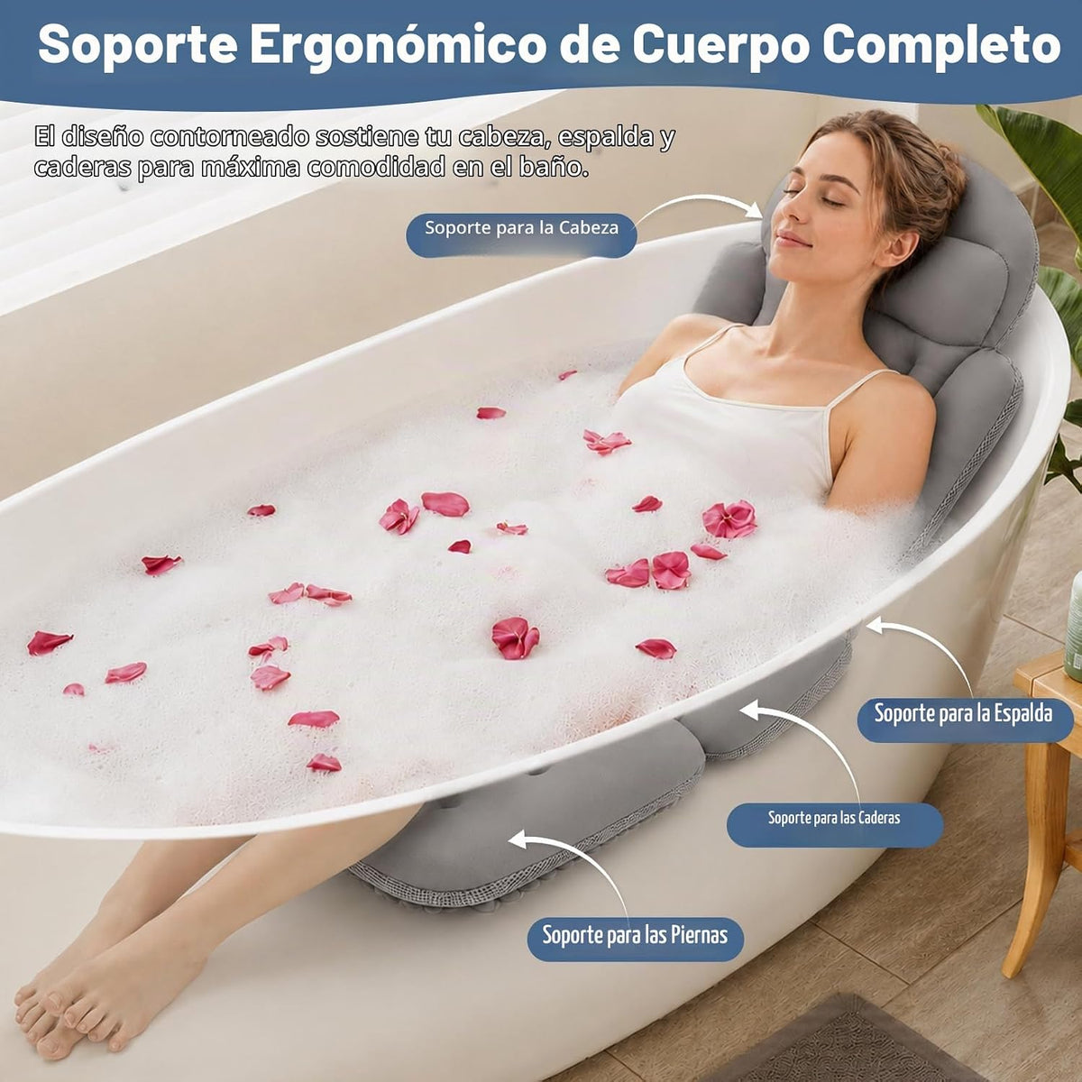 JUOIFIP Almohada de baño de cuerpo completo para bañera, soporte er...