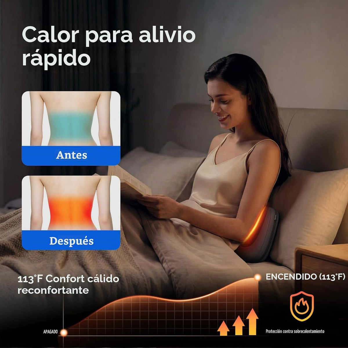 PHILIPS Masajeador de espalda con calor, almohada de masaje de cuel...
