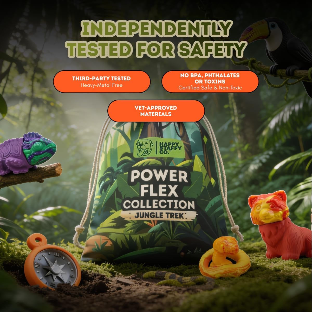 Happy PowerFlex Jungle Trek - Juguetes masticables para perros, jue...