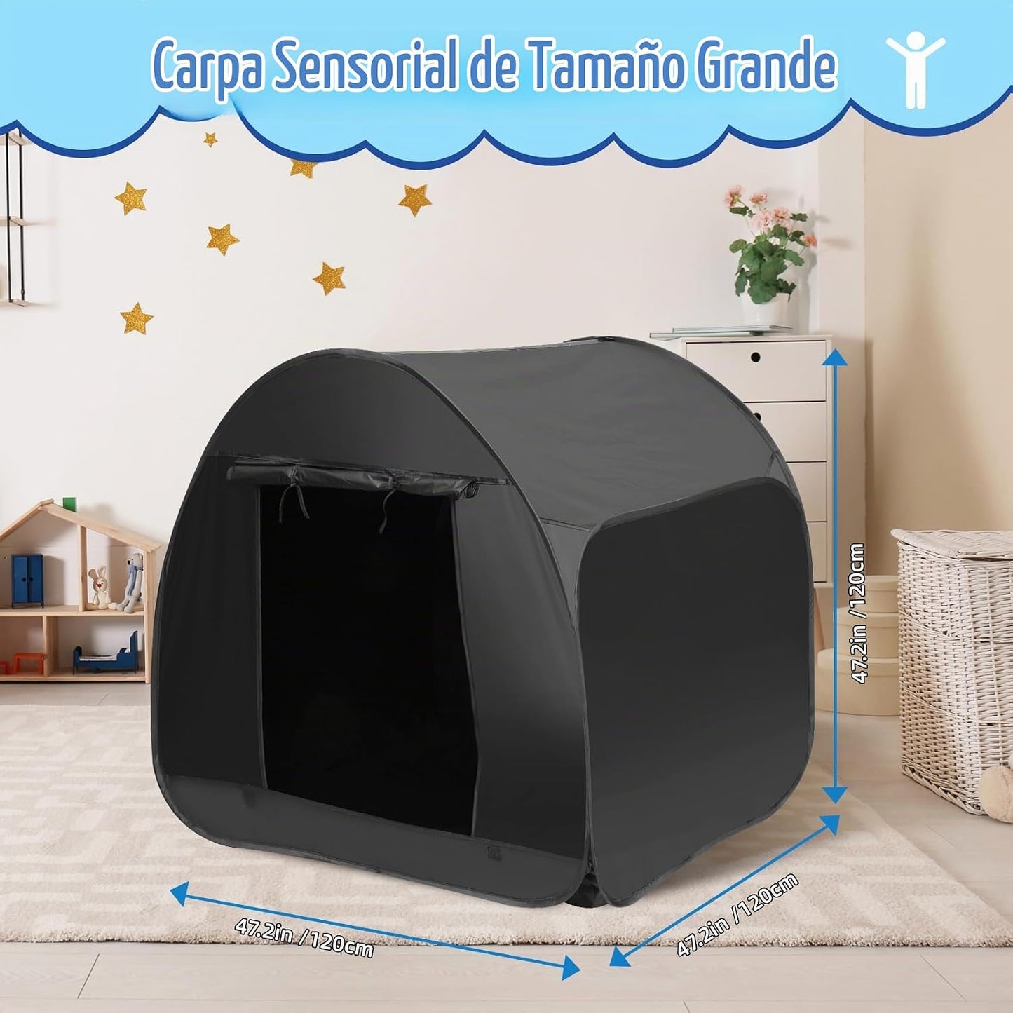 Tienda de campaña sensorial para niños de 47.2 x 47.2 x 47.2 pulgad...