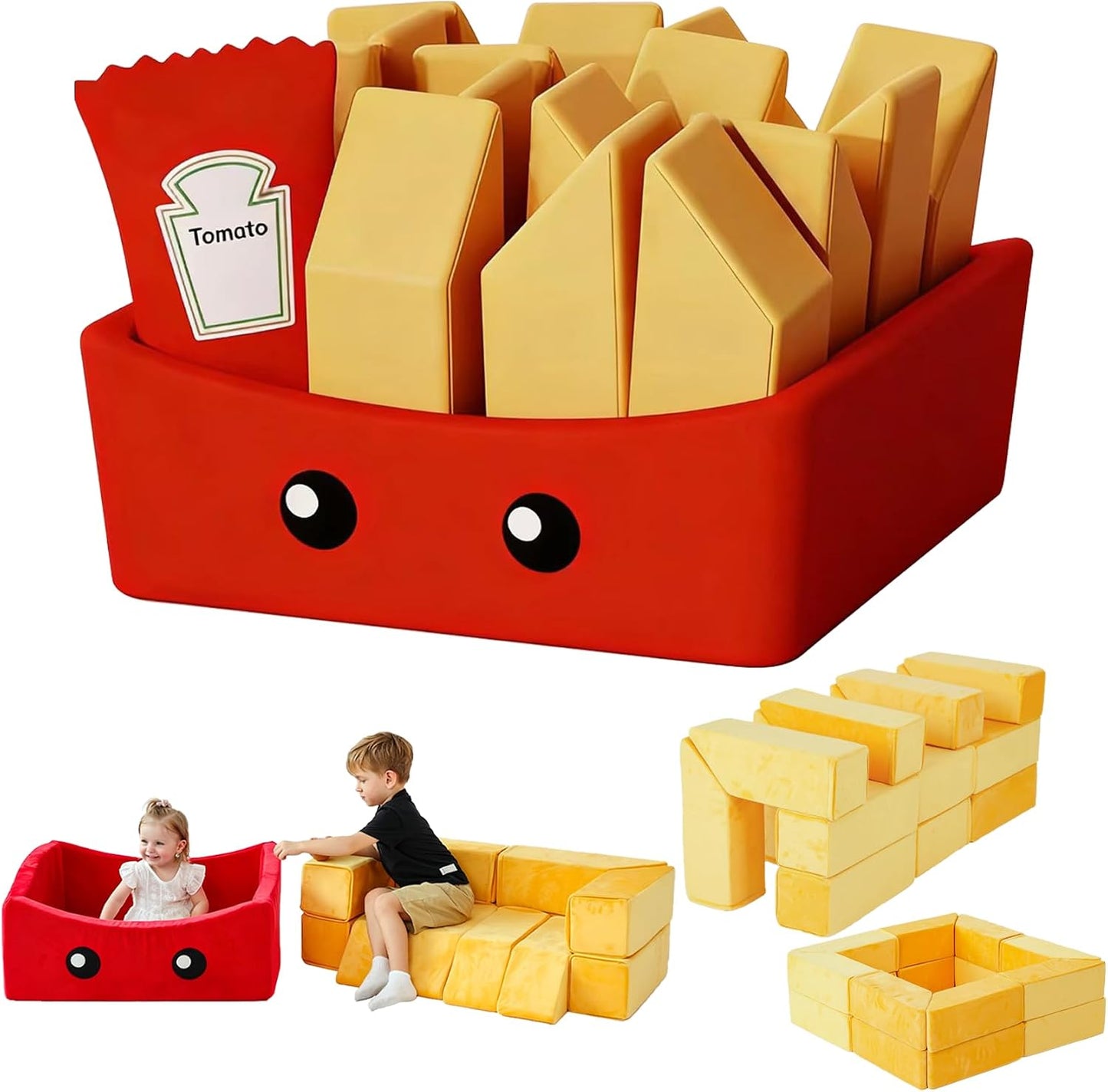 BABAMU Sofá modular para niños, diseño de caja de papas, sofá secci...