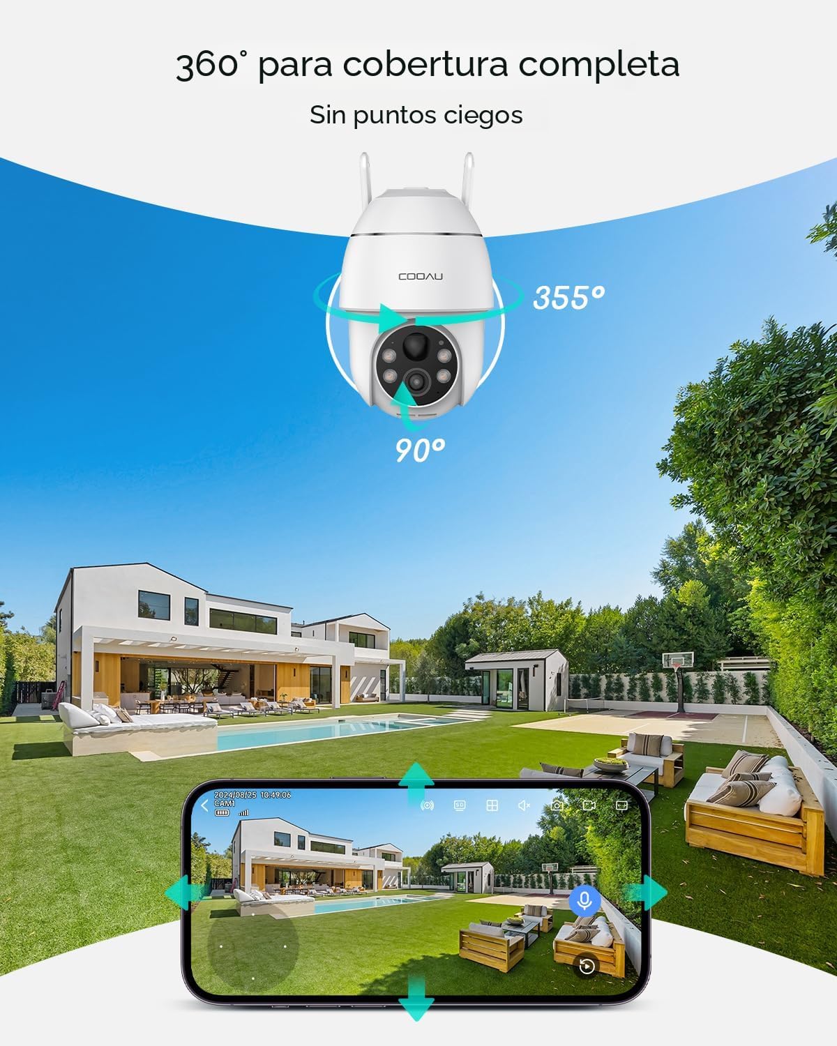 COOAU Cámaras de seguridad solares de 2,5 K\/4 MP inalámbricas para...