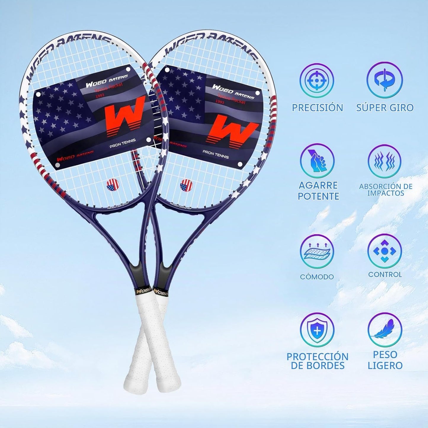 Juego de raquetas de tenis para adultos de 27 pulgadas, incluye raq...