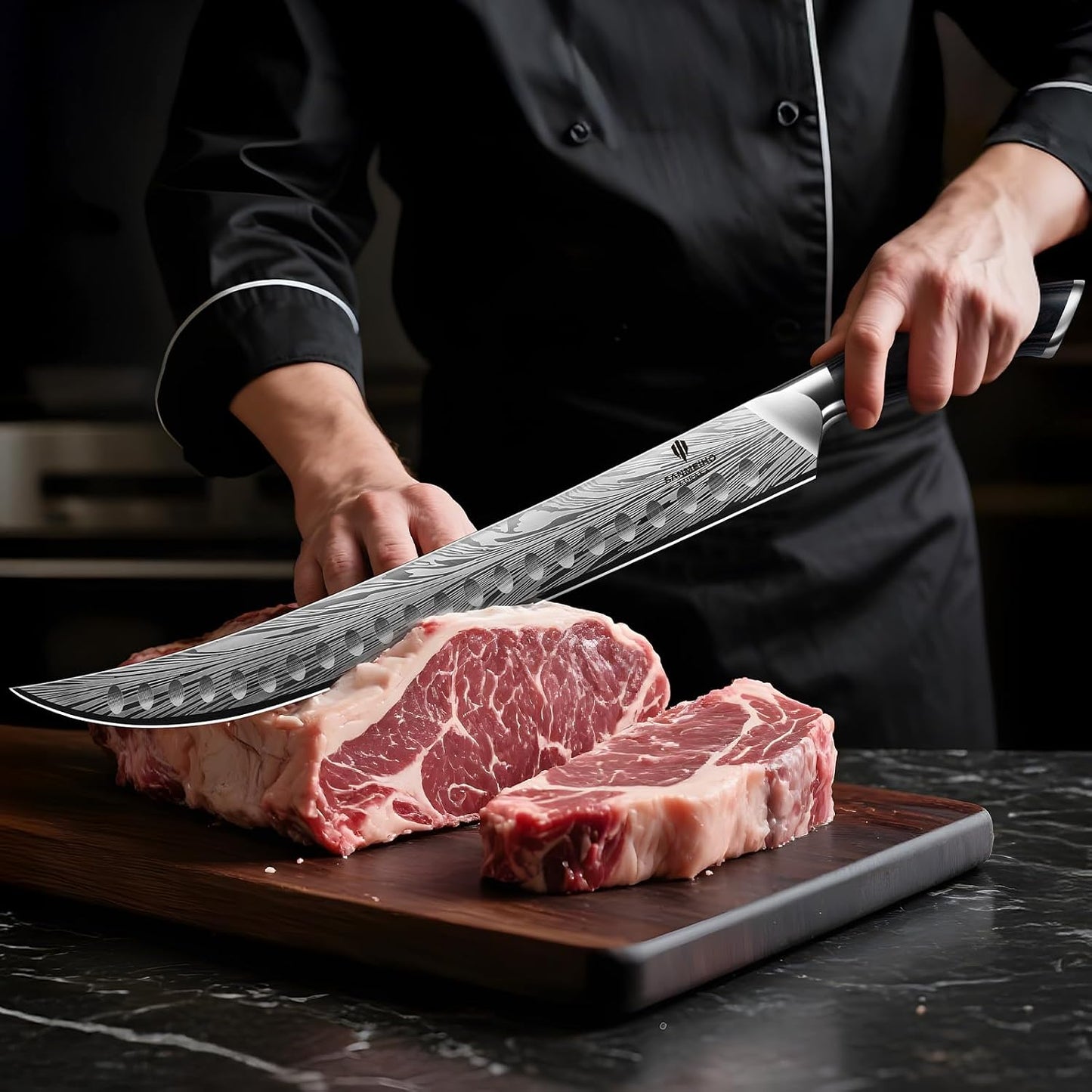 SANMEIHO Cuchillo de carnicero en acero en polvo de alto carbono, c...