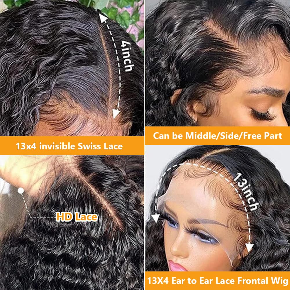 QTHAIR Pelucas de cabello humano ondulado de 18A de 13 x 4 pulgadas...