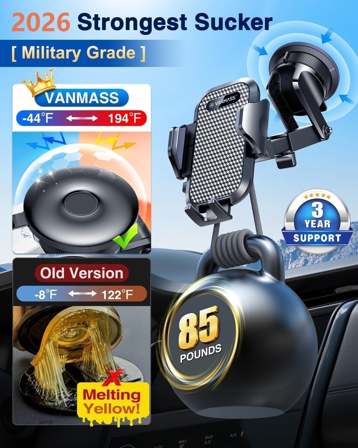 VANMASS - Soporte para teléfono de automóvil de grado militar real...