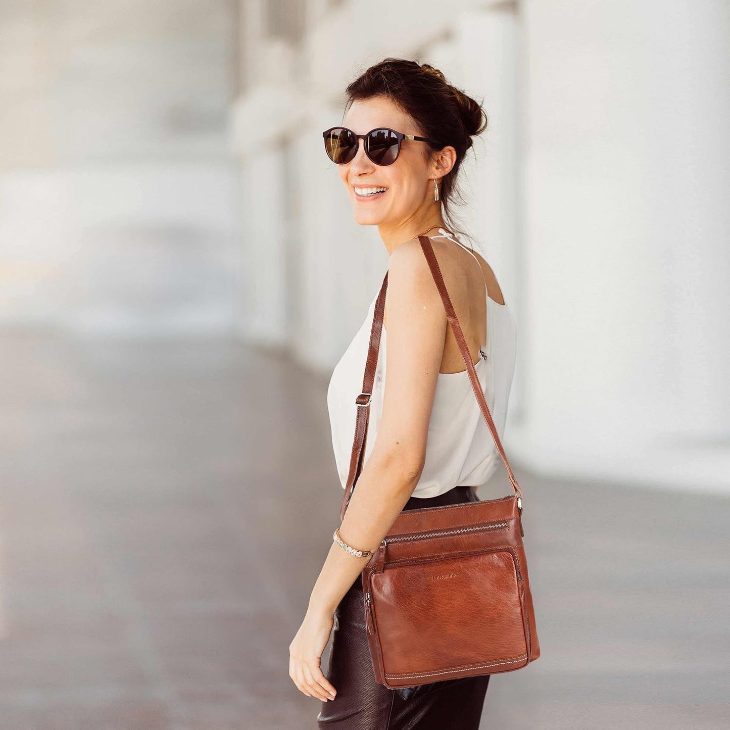 LEDERBUCK Olga - Bolso bandolera extragrande de piel auténtica para...