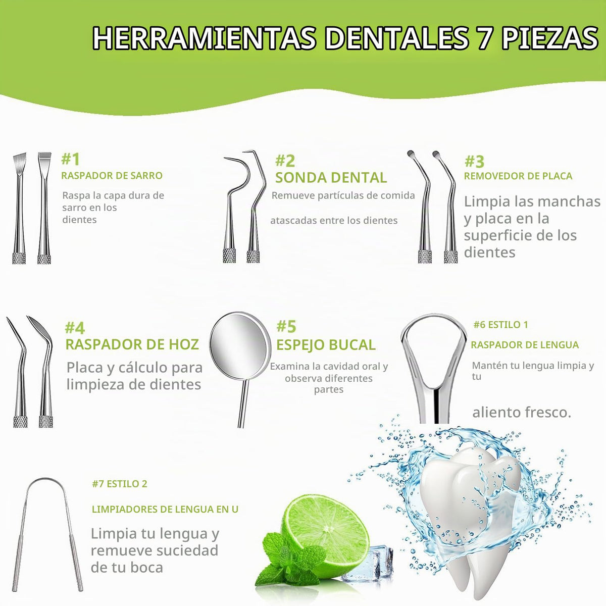 PARYUNGR Paquete de 7 herramientas dentales, kit de higiene de limp...