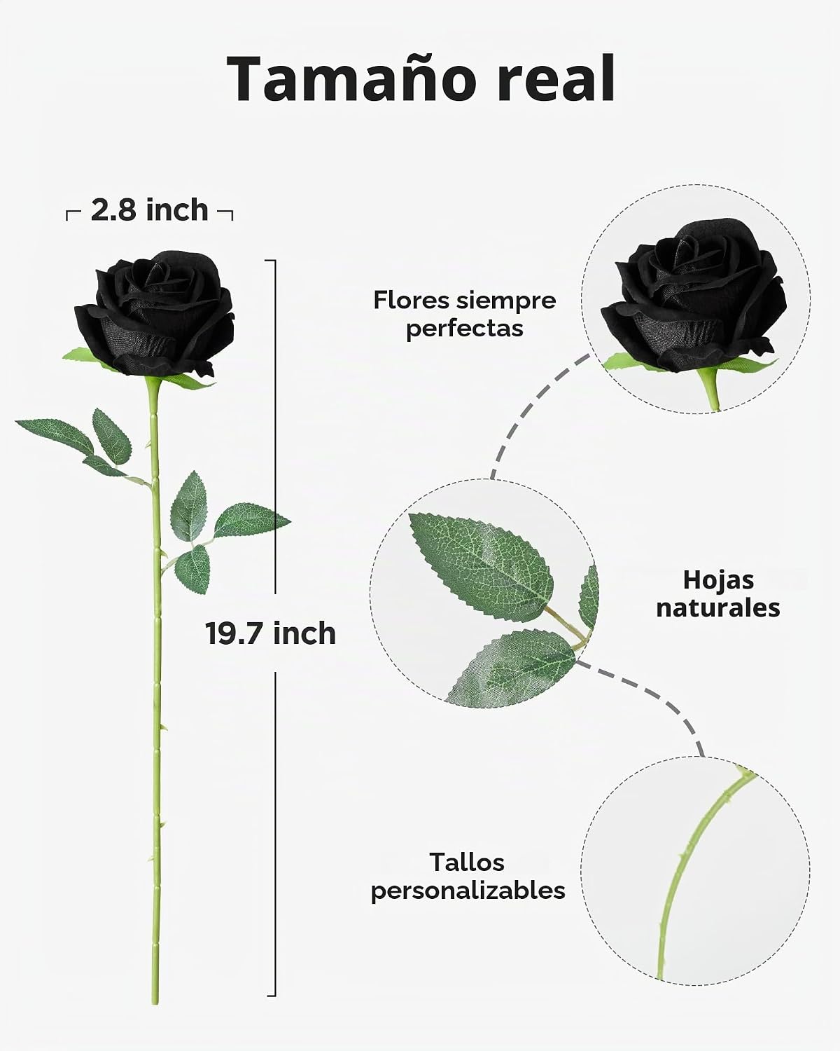 InnoGear 50 unidades de rosas negras artificiales, rosas de terciop...