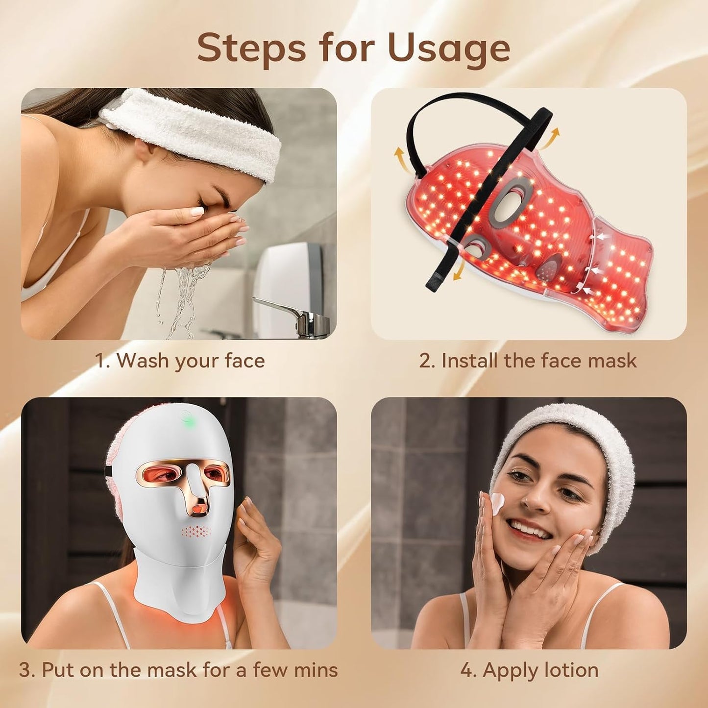 ONLUKY Máscara de terapia de luz roja Máscara facial LED recargable...