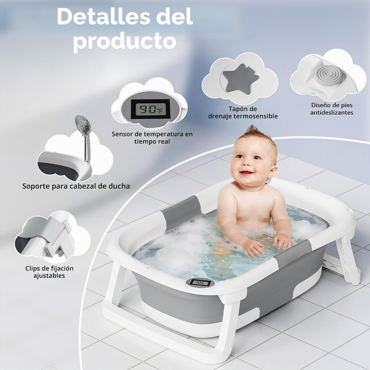 iBabyMax Bañera plegable para recién nacidos a niños pequeños, bañe...