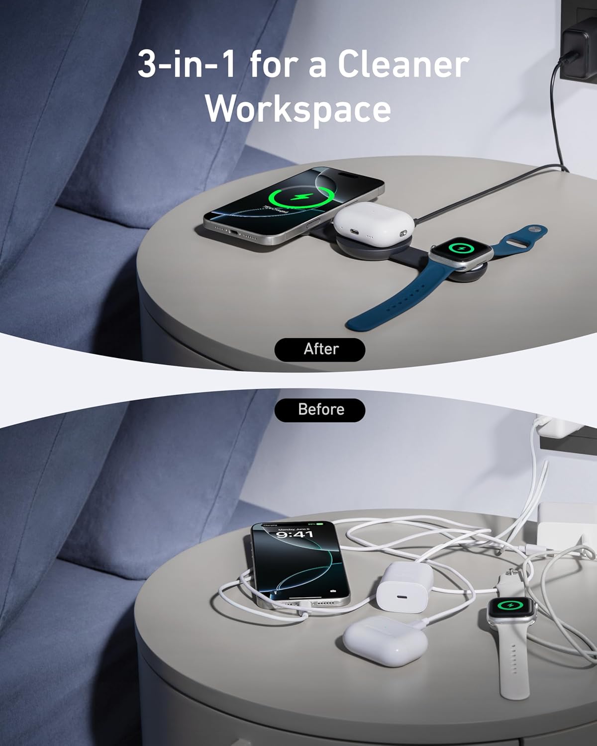 Anker MagSafe Compatible MagGo UFO 3 en 1 Cargador, Estación de Car...